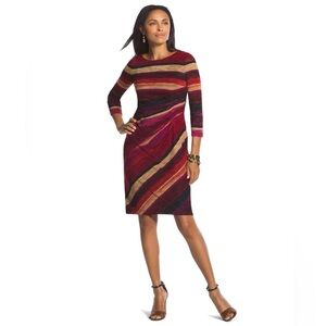 Chicos Mariah Textured Dress Size 0 Burgundy Sunset Swirl Semi-Sheer Lined Small
